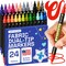 24 Dual-Tip Fabric Markers - Fabric Decorating Kit - Permanent for Clothes - No Bleed Pens for T-Shirts, Bags, Textile, Canvas, and More (Brush Tip and Fine Tip)